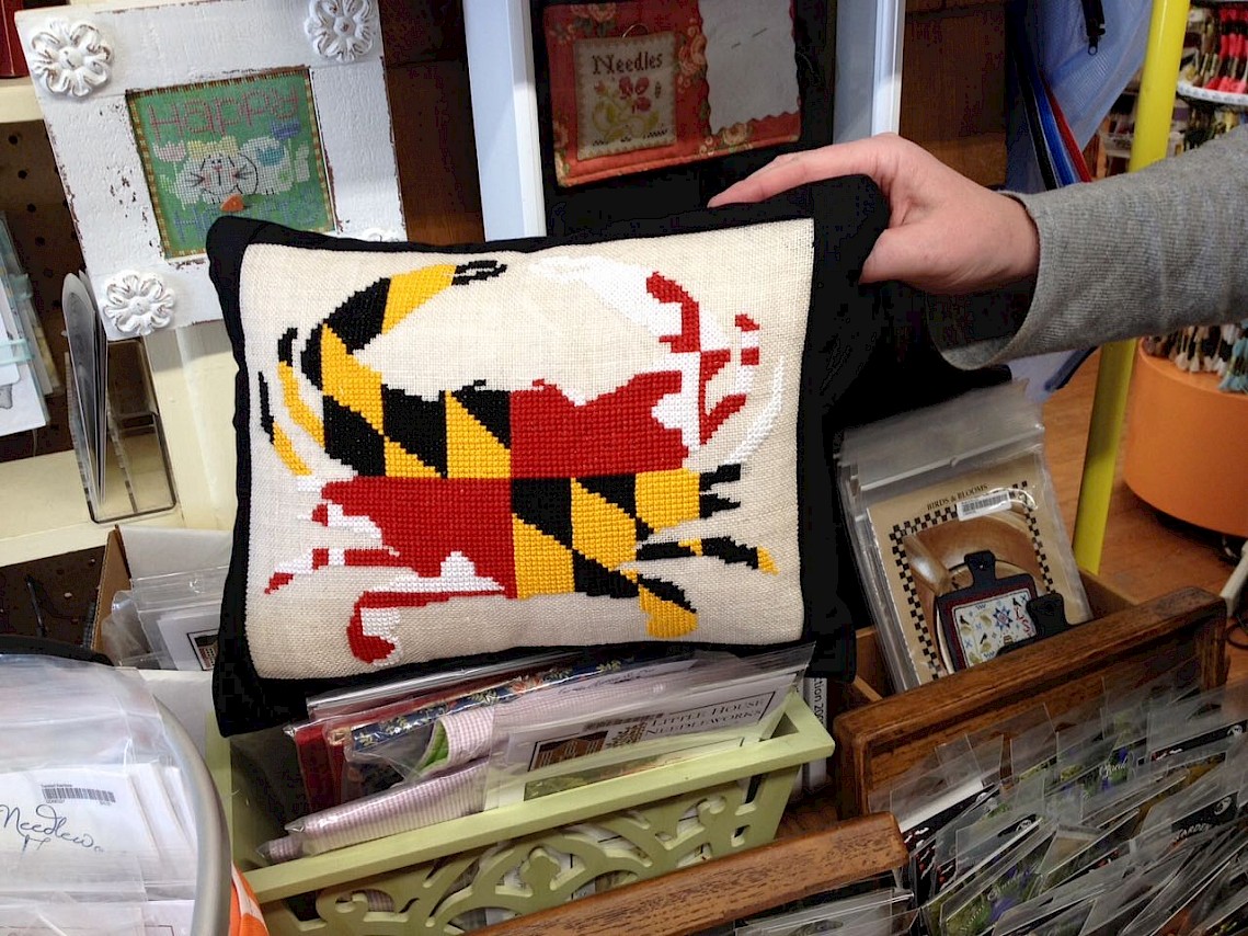 Maryland Flag Crab pillow by Sally Rutka